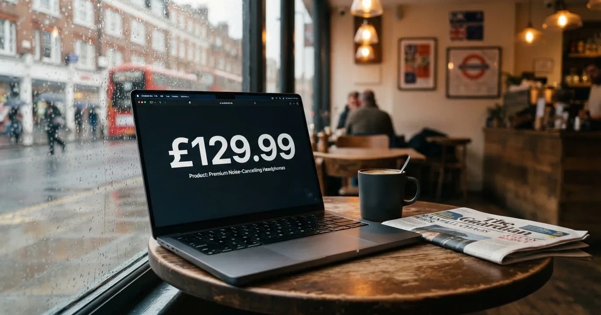 A laptop on a café table by a window onto the street