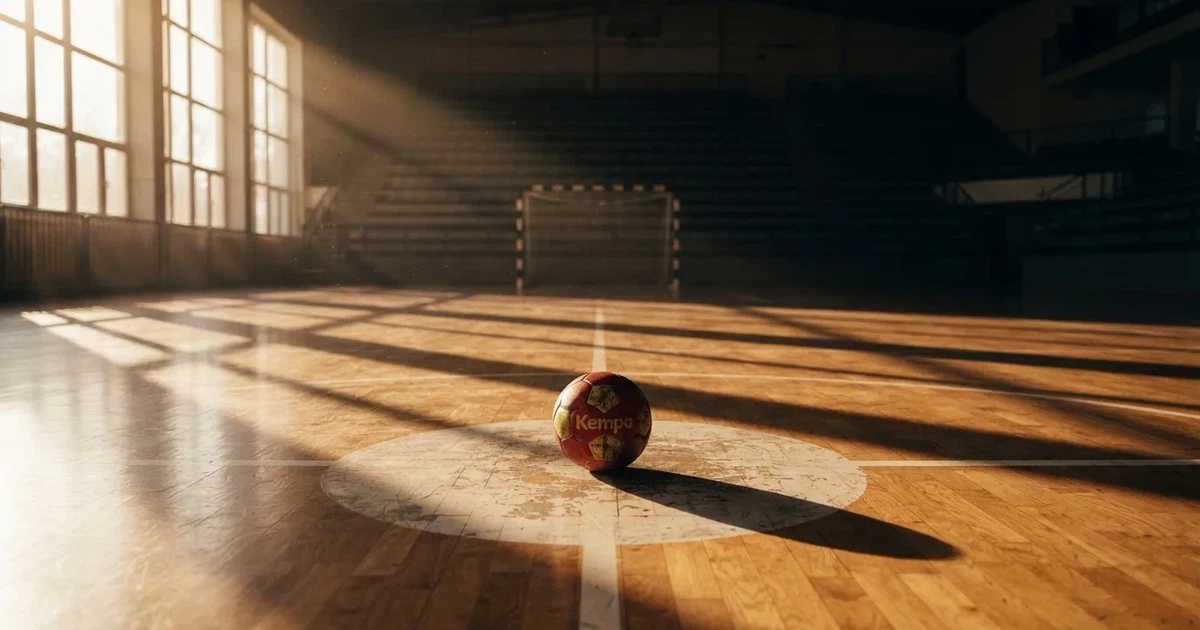 A ball on the centre spot of a grass pitch in morning light