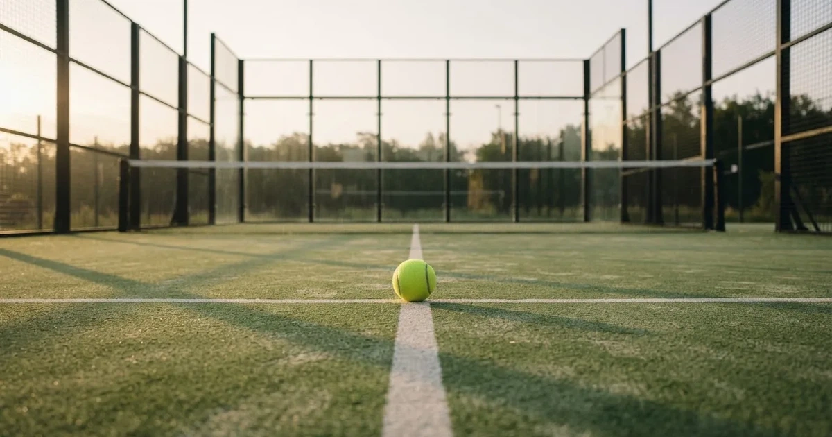 A ball on the centre spot of a grass pitch in morning light